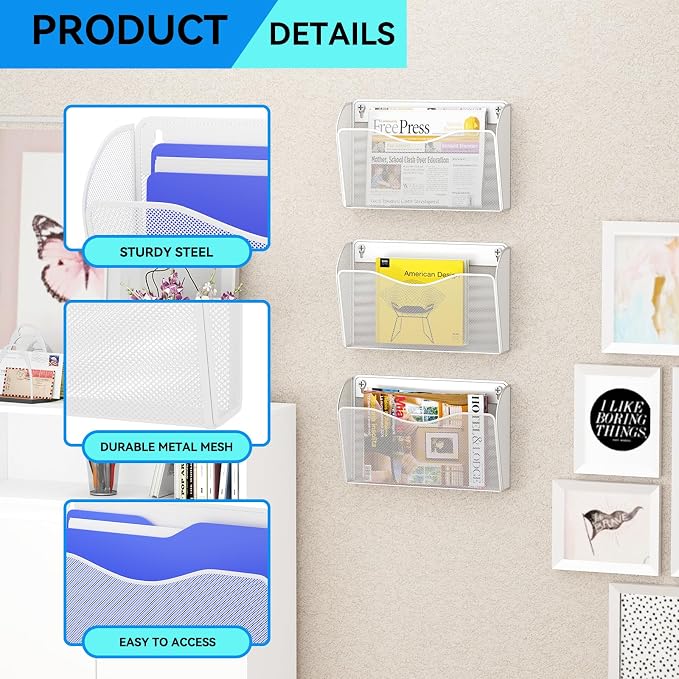 Single Pocket Wall File Holder, Mesh Hanging File Folder Paper Organizer - Image 4