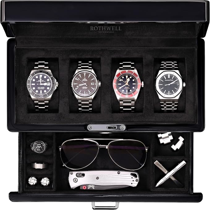 ROTHWELL 4-Slot Piano Black Watch Box by RothwellSanFrancisco