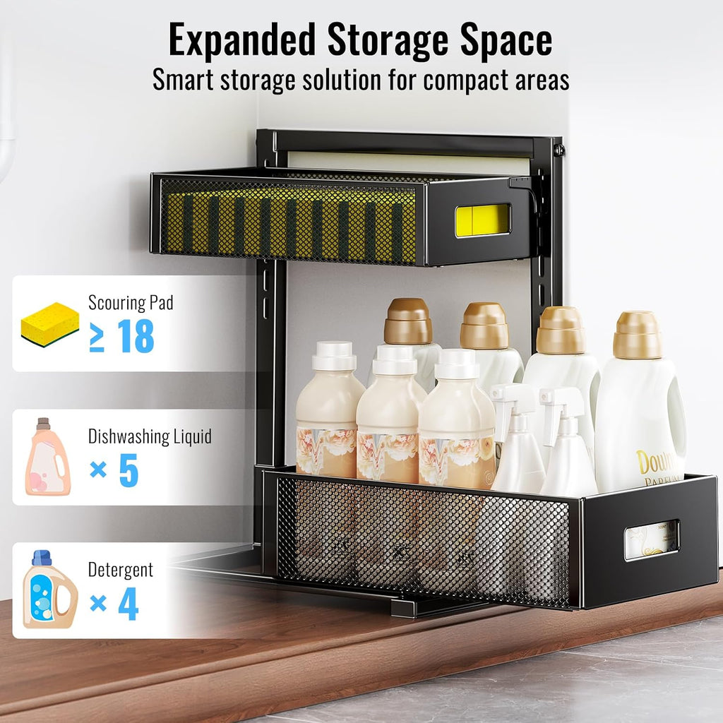Under Sink Organizer, Silk-Smooth Metal Sliding Drawer Organizers and