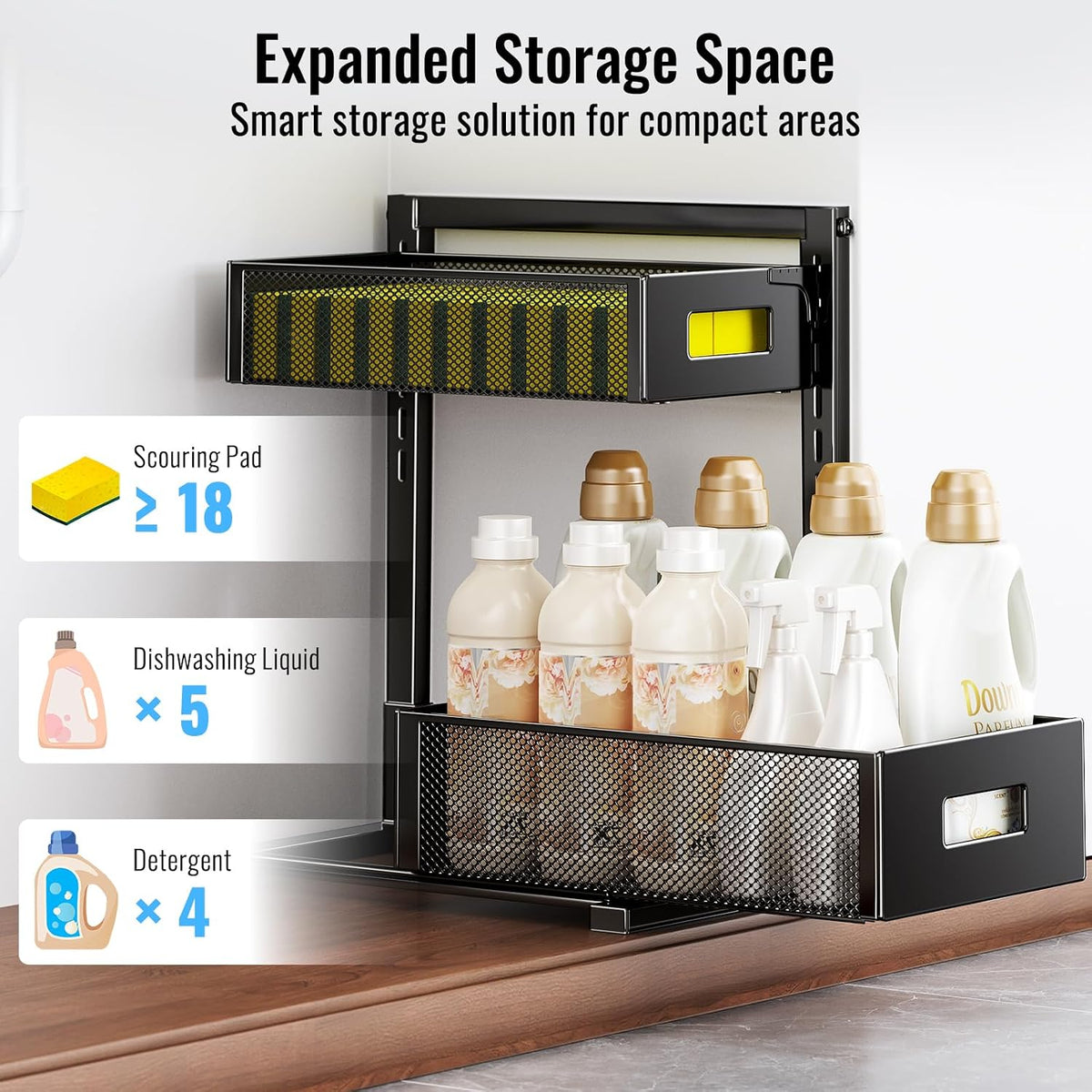 Under Sink Organizer, Silk-Smooth Metal Sliding Drawer Organizers and
