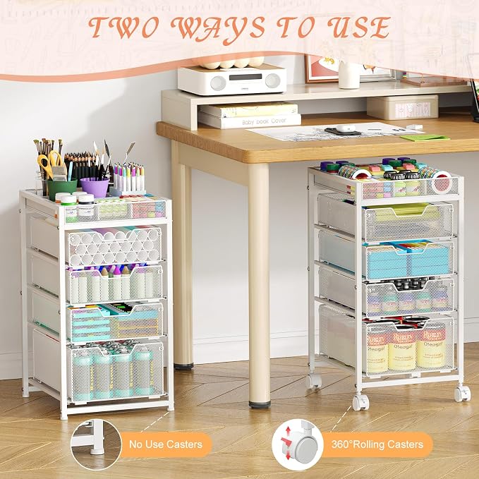 Rolling Utility Cart with 4 Drawers, Craft Organizer and Storage Carts with DIY - Image 4