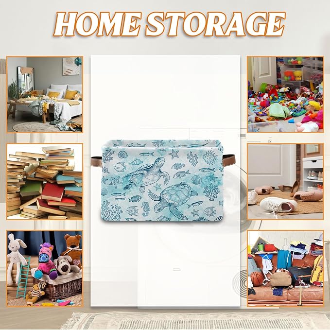 Rectangle Ocean Sea Turtle Storage Basket, Storage Box Bin - Image 4