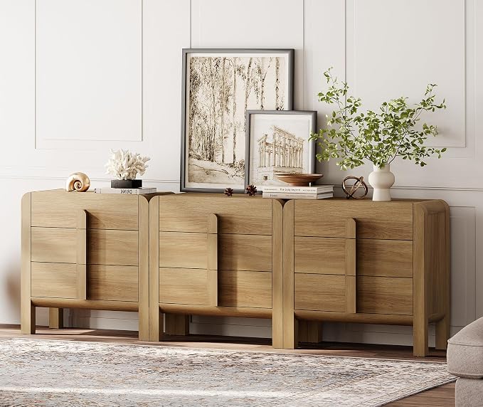WAMPAT 3 in 1 9 Drawer Dresser for Bedroom, 94.5" Wide Mid Century Modern Wide by WAMPAT