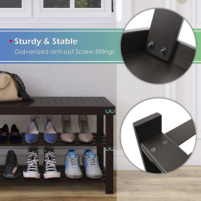 SMIBUY Sturdy Bamboo Shoe Rack Bench, 3-Tier Shoe Organizer, Storage Shelf - Image 5