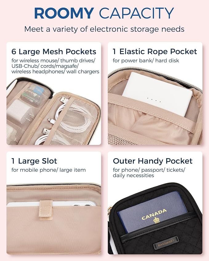 BAGSMART Electronic Cord Cable Organizer Travel Bag Case, Double Layers Tech - Image 4