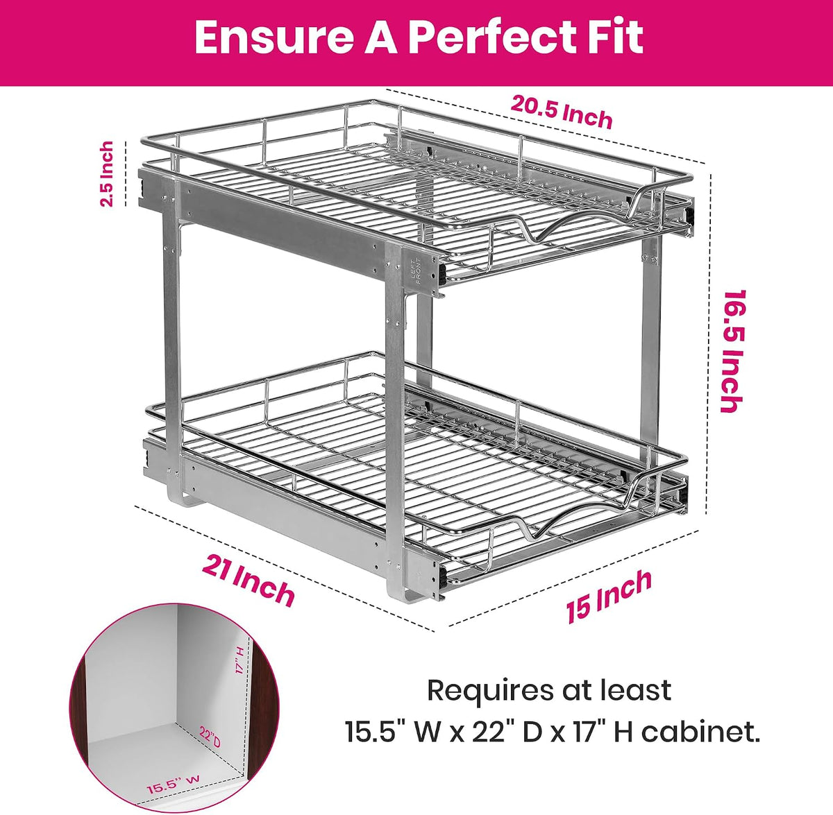 HOLDN’ STORAGE 2-Tier Pull Out Cabinet Organizer, 15" W x 21”D x 16.5"