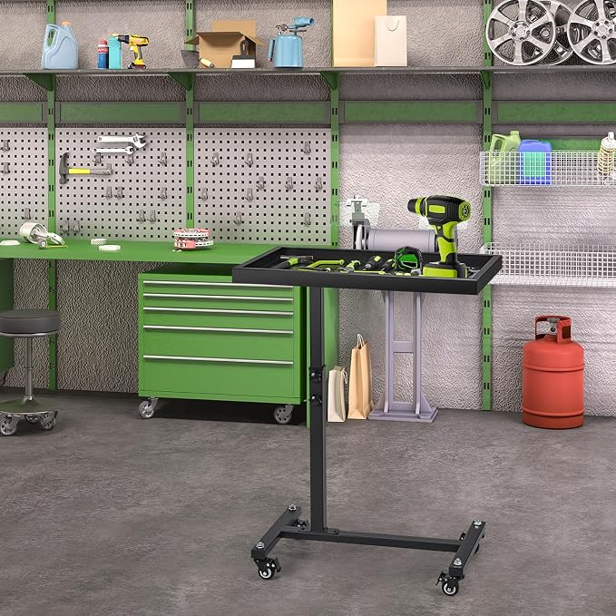 Adjustable Work Table with Wheels, Mechanic Rolling Tool Tray Table - Image 7