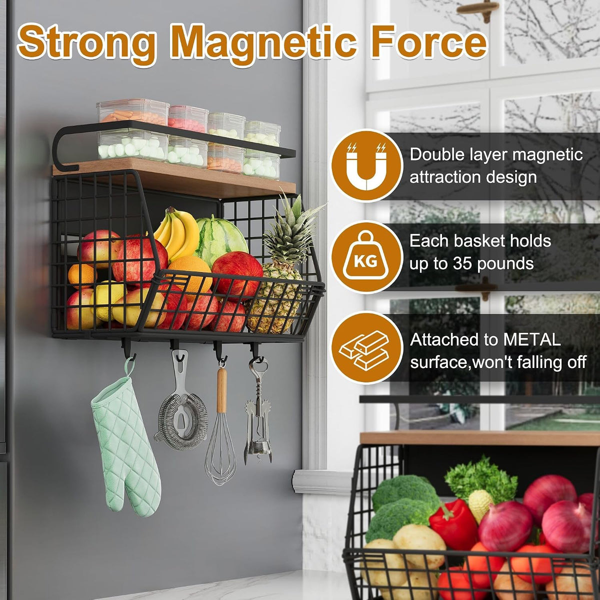 Magnetic Shelf for Fridge,Hanging Wall Basket for Potato Onion Fruit