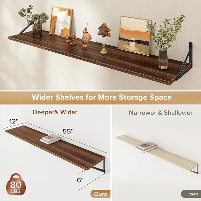 Deep Floating Shelves Wall Mounted, Living Room, Office - Image 3
