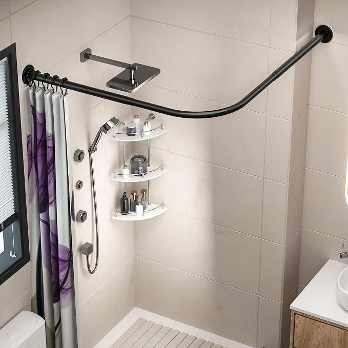 Corner Shower Curtain Rod Adjustable Stainless Steel L Shaped Rack Drill Free - Image 4