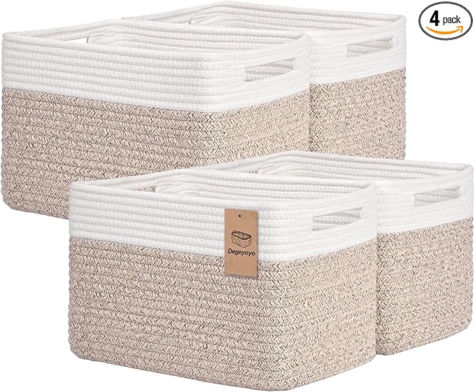 Storage Baskets for Organizing, 4 Pack Storage Baskets for Shelves, Woven by Degeyoyo