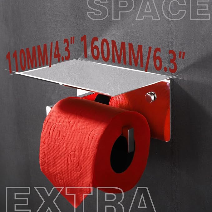 LANC Toilet Paper Holder with Shelf Silver Chrome Toilet Tissue Roll Holder - Image 5