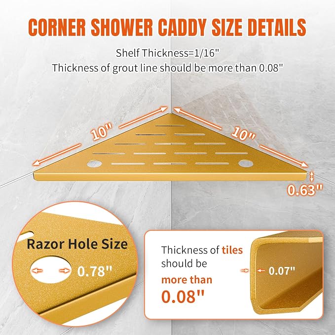 Shower Corner Shelf with Razor Hole, Modern Style Shower Caddy, Sturdy 304 - Image 2