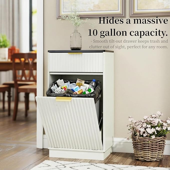 Tilt-Out Trash Cabinet, 34.3 x 19 x 13.8 inches, 10 Gallon Capacity, - Image 4
