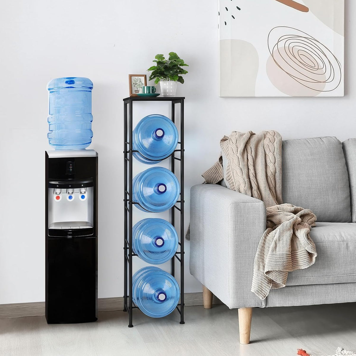 5 Gallon Water Jug Holder 4 Tier Water Bottle Rack with Storage