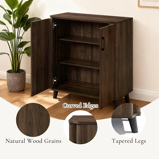 LuxenHome Buffet Cabinet with Storage, Walnut Coffee Bar Cabinet, Small Storage - Image 3