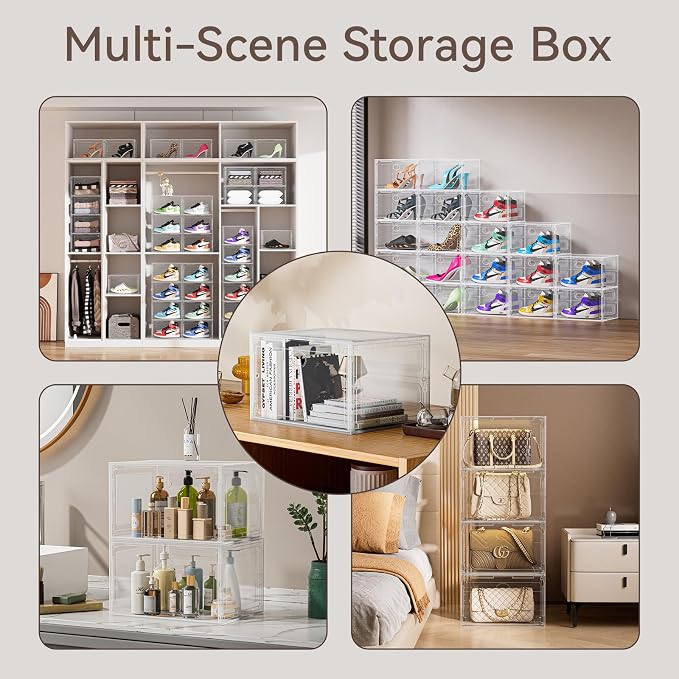 Large Clear Shoe Storage Boxes 8 Pack, Hard Plastic Shoe Organizer Containers - Image 6