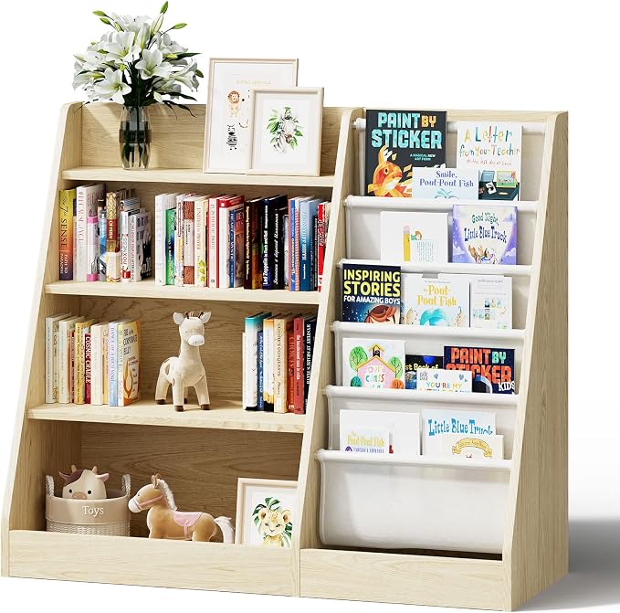 4 Tier Kids Wooden Bookshelf, Five Layer Sling Children Bookcase, Baby Storage by HedoAjim