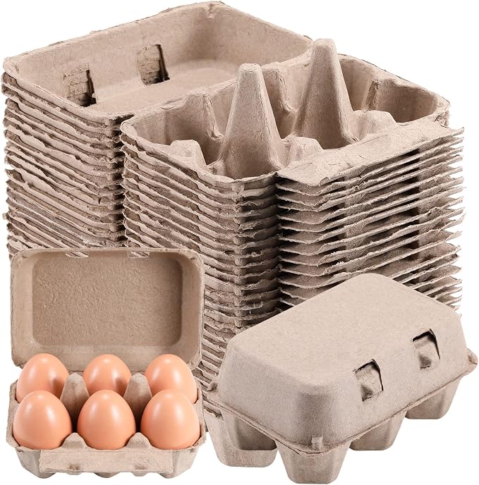 Half Dozen Vintage Egg Cartons 50 Pack, Blank Natural Pulp Egg Cartons 6 Count by LayHyand