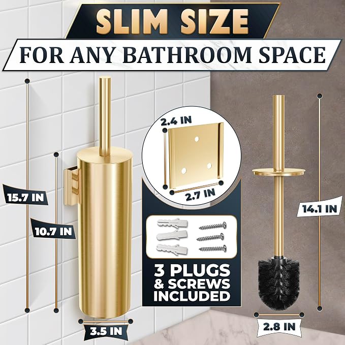 Gold Toilet Brush and Holder Set - Image 2
