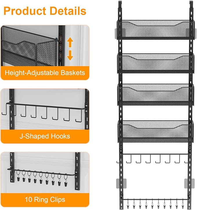 Over the Door Organizer, 2 in 1 Metal Hanging Closet Organizer & Hat Rack - Image 4