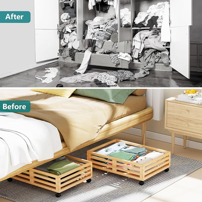 Wisuce Bamboo Under Bed Storage Containers- Underbed Organizer - Image 5