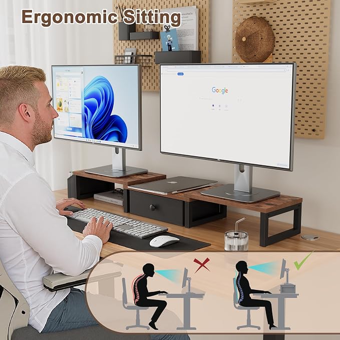 LAND·VOI Heavy Duty Dual Monitor Stand, Holds 2 Screens Up to 27 Inches - Image 6