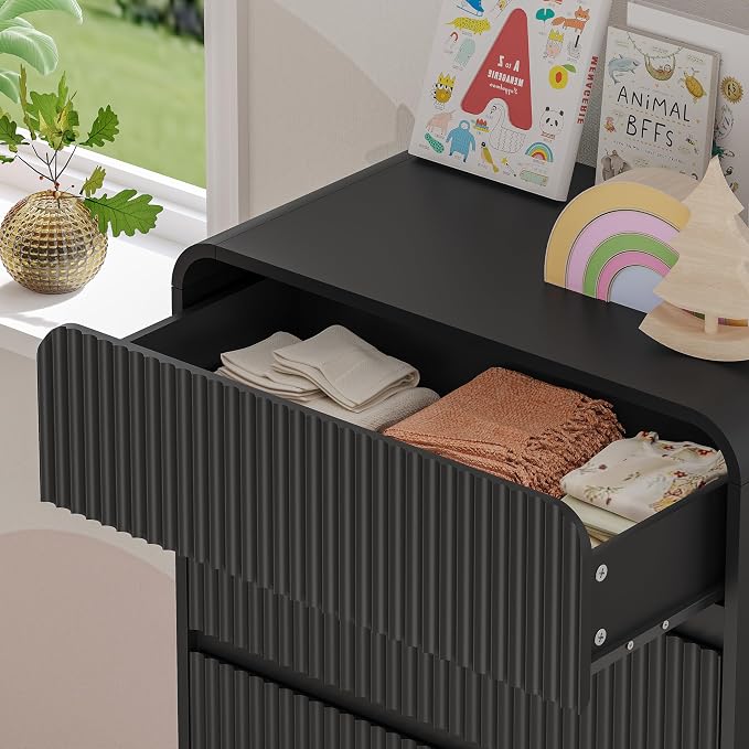 Tall Dresser for Bedroom with 5 Drawers, Fluted Chest of Drawers with Round - Image 5