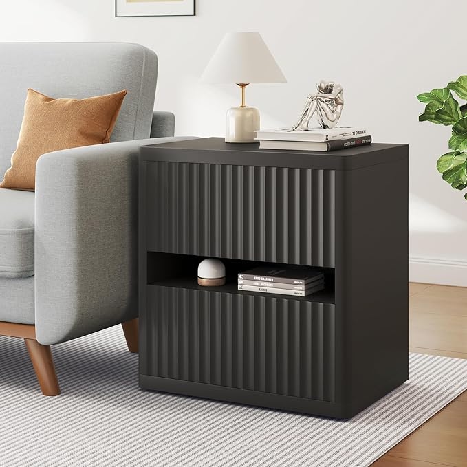 Dripex Fluted Nightstand with 2 Drawers, Large Wide Wood Night Stand Bedside - Image 5