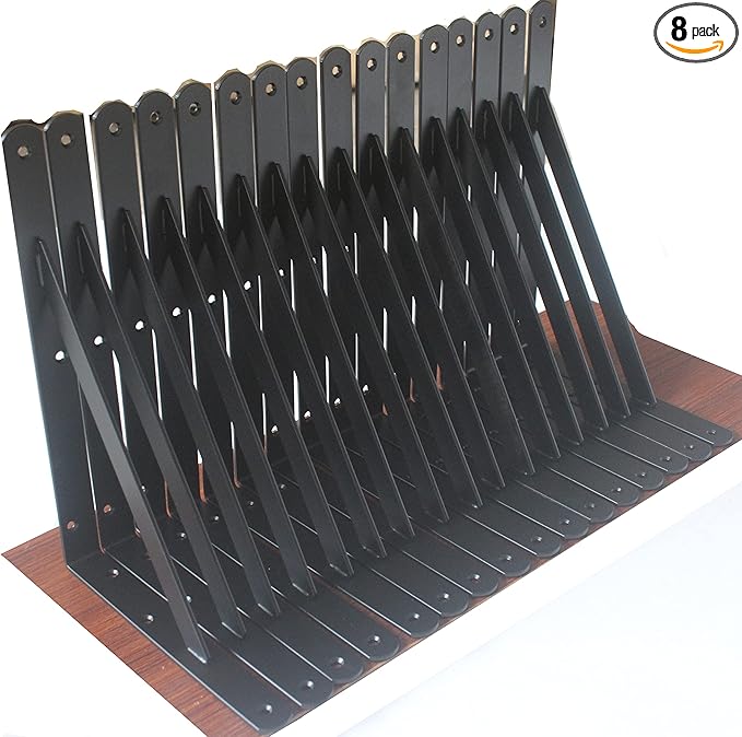 8 Pack L12 x H 8" Black Heavy Duty Shelf Brackets by MHMYDZ