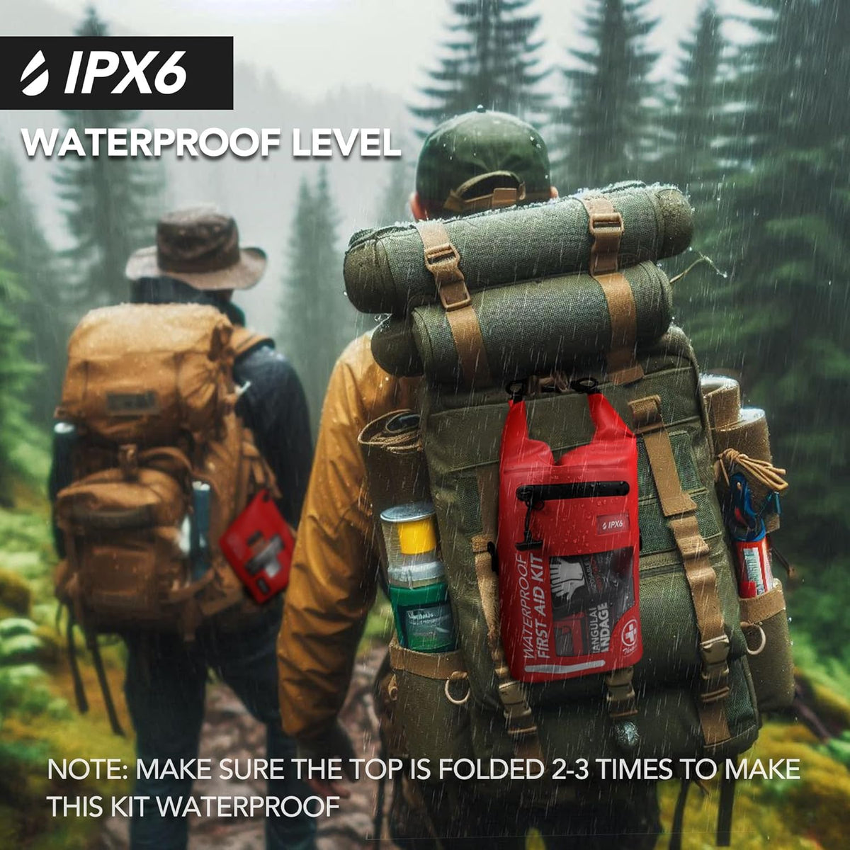 250 PCS Water‐Resistant First Aid Kit, Roll Top Reflective Emergency
