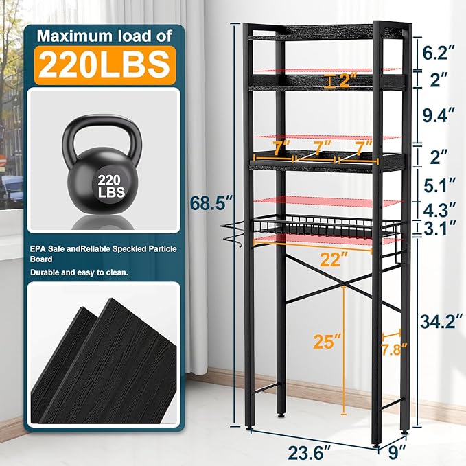 Over The Toilet Storage Cabinet, 4 Tier Bathroom Organizer and Storage - Image 2