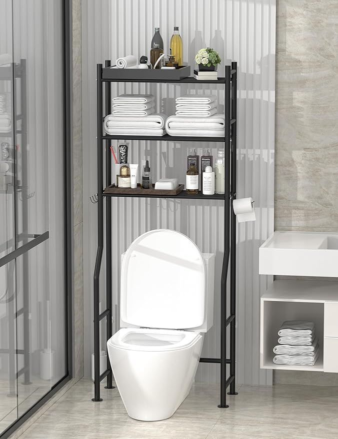 3-Tier Over The Toilet Storage, Freestanding Metal Bathroom Shelves - Image 2