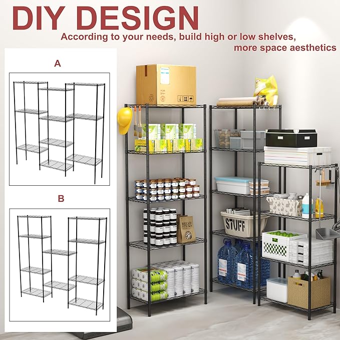 HOMEFORT 6-Shelving Unit, Adjustable Wire Shelving, Metal Wire Shelf Rack - Image 5