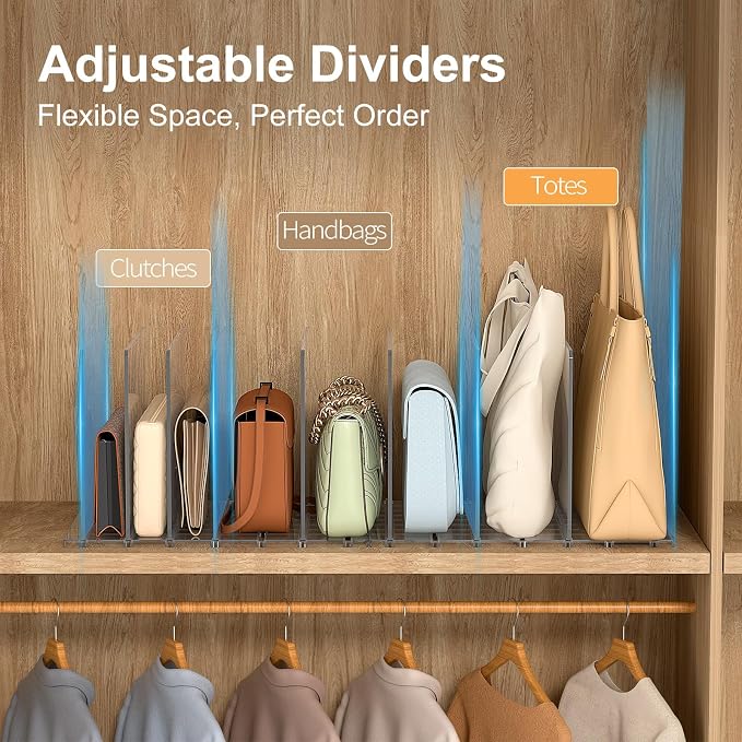 Bag & Purse Organizer for Closet: Adjustable Clear Handbag Storage Shelf - Image 3