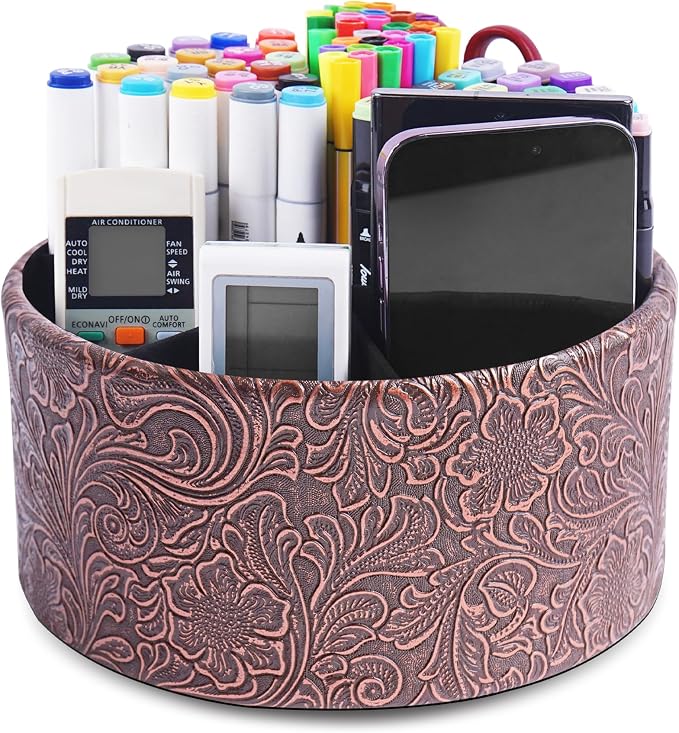 lizimandu Remote Control Holder, 360°Spinning PU Leather Desk TV Remote Caddy by LIZIMANDU