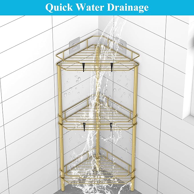 3 Tier Floor Standing Corner Shower Caddy Organizer Shelf - Image 5
