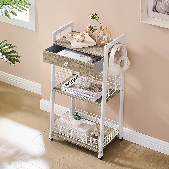 3-Tier Ladder Shelf with Drawer, Bathroom Floor Storage Shelf, Freestanding - Image 2
