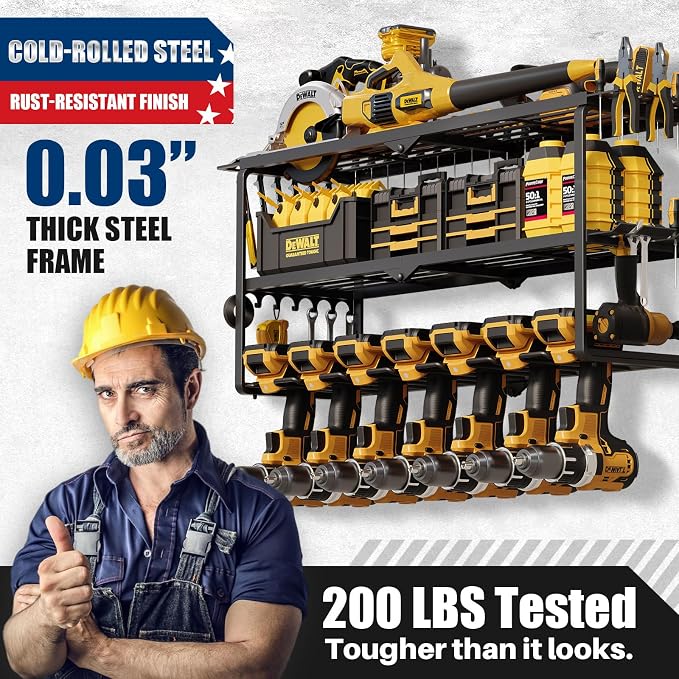 26''W Power Tool Organizer Wall Mount | 200lbs Garage Storage Rack - Image 2