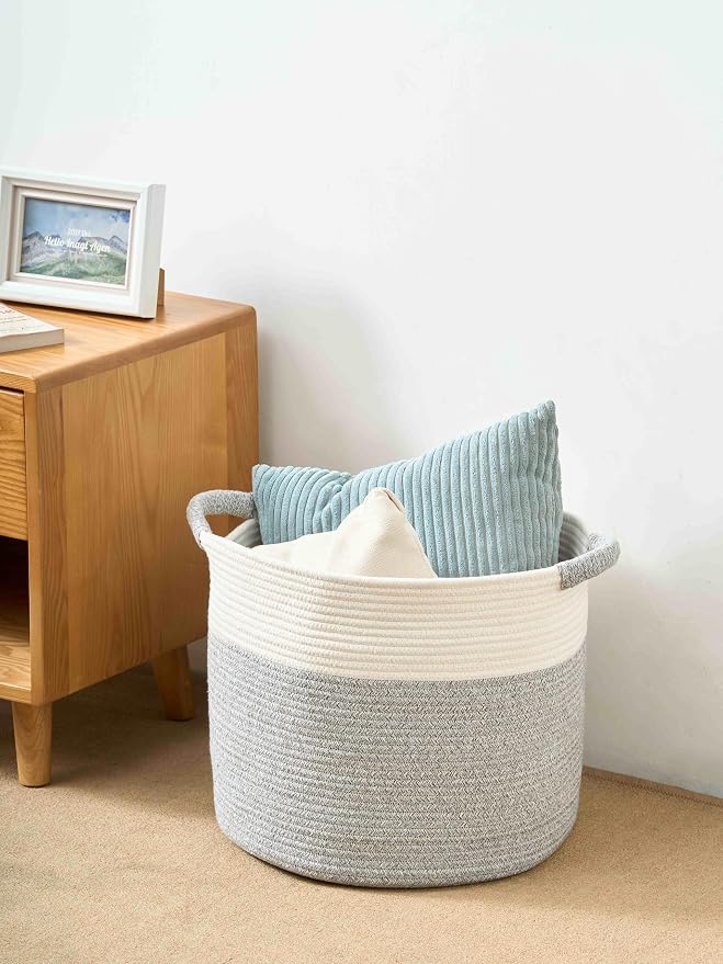 Blanket Basket - Woven Round Rope Storage Basket - Image 9