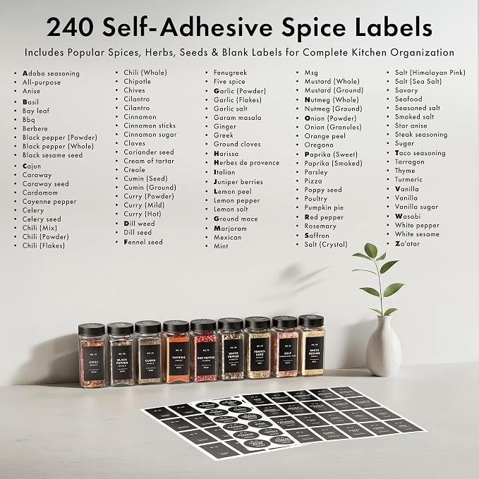 Glass Spice Jars with Label and Stainless Steel Lids Spice Containers with 240 - Image 5