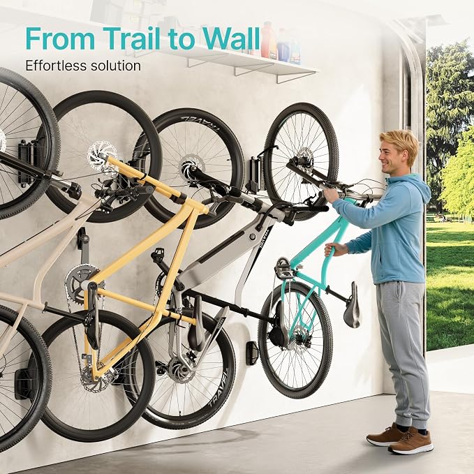 4 Pack Bike Rack Garage, Bike Wall Mount Heavy Duty, Holds 77 Lbs, Swivel Bike - Image 3