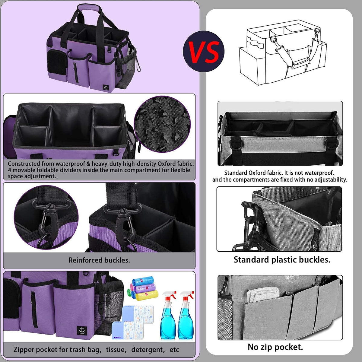 Cleaning Caddy Bag Built-in hard plastic sheet Adjustable Shoulder