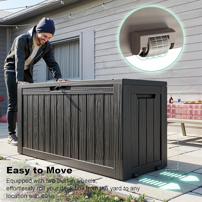75 Gallon Outdoor Storage Box, Resin Deck Boxes Waterproof, Indoor Outdoor Bin - Image 3