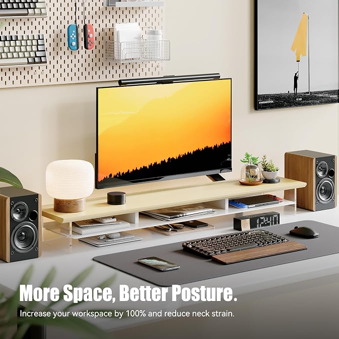 Dual‑Tier Monitor Stand for Modern Desk Setup – Minimalist Wooden and Metal - Image 3