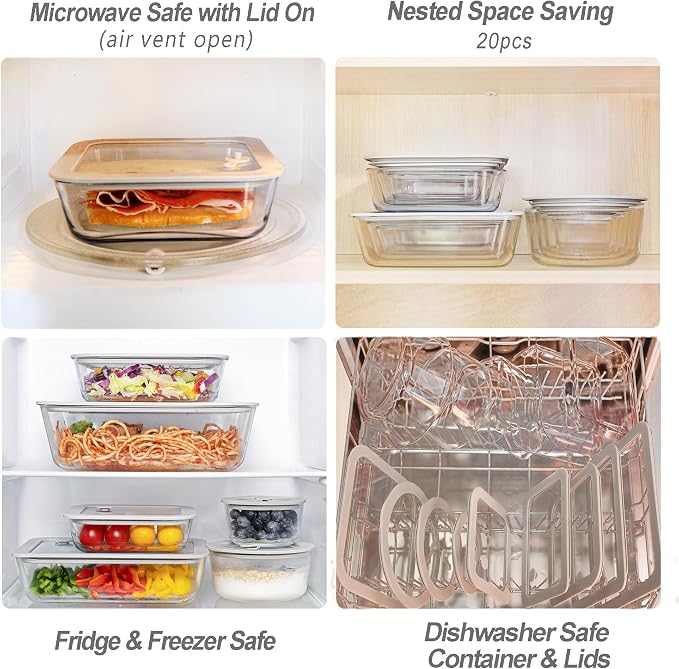 Glass Food Containers with Glass Lid, Microwave Safe Food Storage Container Set - Image 4