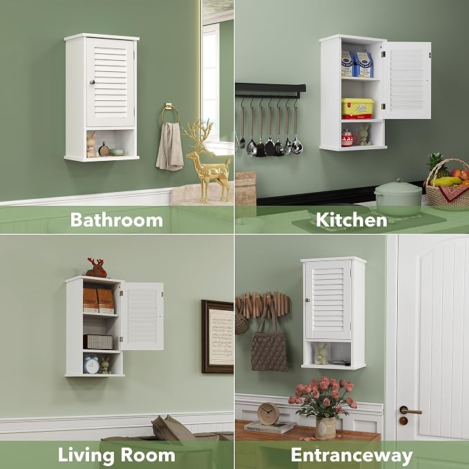 Small Bathroom Wall Cabinet, Slim Single Louvered Door Narrow Over The Toilet - Image 9