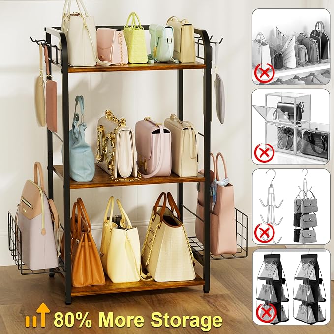 Iron & Wood Floor-Standing 3-Tier Purse Rack - Image 8
