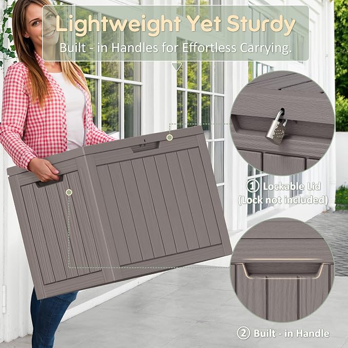 48 Gallon Outdoor Storage Deck Box Waterproof, Garden Tool, Backyard Cushion - Image 4