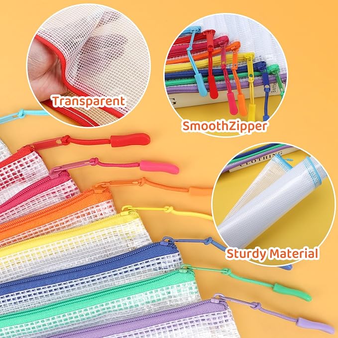 24 Pack 8 Color A4 Mesh zipper pouch bags, Storage Bags, File Bags - Image 3